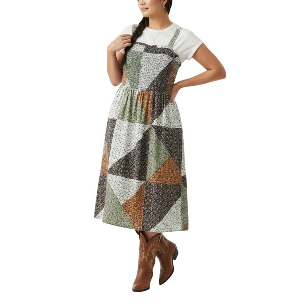 Universal Thread Patchwork Smocked Midi Dress Sz Large Boho Cottagecore